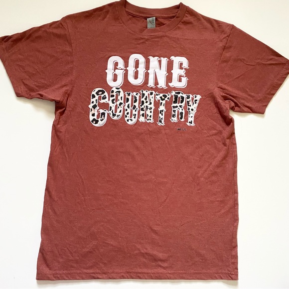 LUCKY & BLESSED L&B LIFE COTTON HERITAGE BRICK RED LEOPARD GONE COUNTRY TSHIRT S - Picture 2 of 8